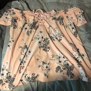 Off the shoulder, both, floral shirt